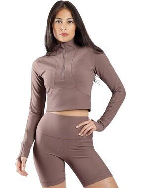 90 Degree By Reflex Crop Top Jacket Size Large Interlink Ribbed Half Zip Active